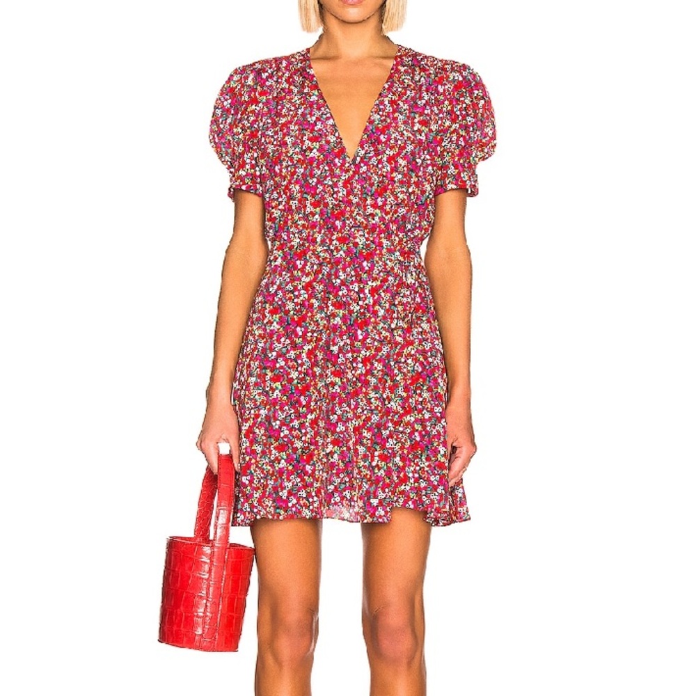 Saloni Lea Red Floral Wrap Mini Dress